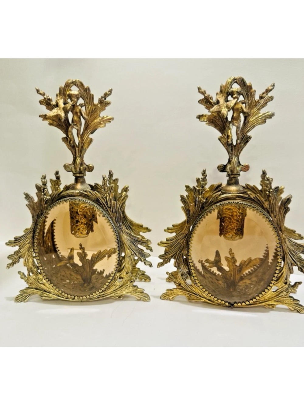 Ormolu Gold Filigree Cherub Pair of Perfume Bottles vintage